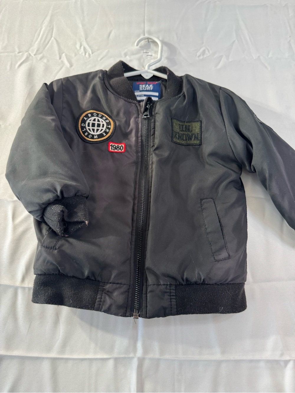 wonder nation size 2 Black Kids Puffer Bomber Jacket with Patches